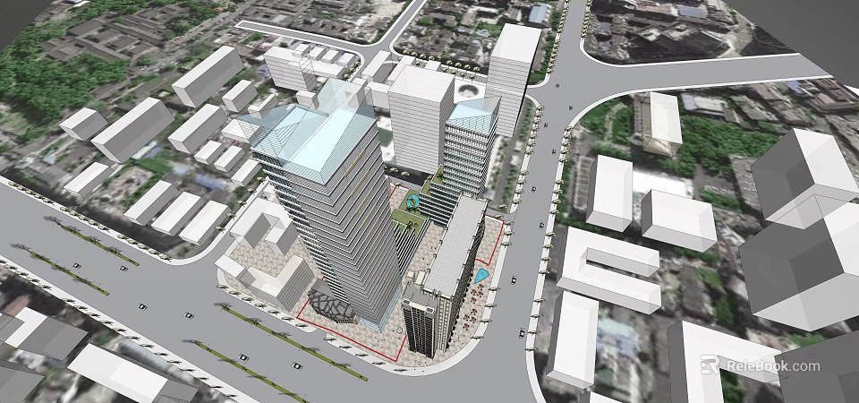Modern High Rise Office Building Design With Glass Facade And Urban Surroundings 3d model 
