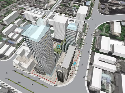 Modern High Rise Office Building Design With Glass Facade And Urban Surroundings 3d model