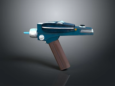 Futuristic Sci Fi Blaster Weapon With Blue Metallic Body And Brown Wooden Grip 3d model