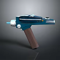 Futuristic Sci Fi Blaster Weapon With Blue Metallic Body And Brown Wooden Grip