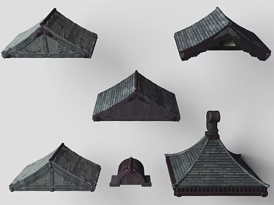 Traditional Architectural Roof Structures With Various Tile Designs And Decorative Shapes 3d model