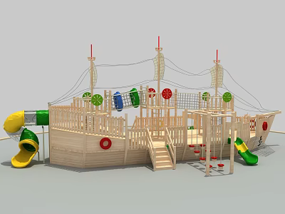 Modern Amusement Equipment Pirate Ship Wooden Amusement Equipment 3d model