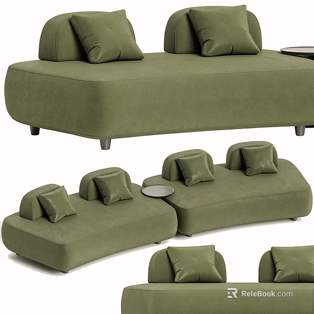 Green Upholstered Modular Sectional Sofa With Cushions And Side Table 3d model