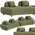 Green Upholstered Modular Sectional Sofa With Cushions And Side Table 3d model