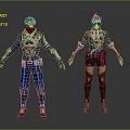 Two Game Movie Characters In Blue Futuristic Tech Inspired Outfits With Armor And Goggles