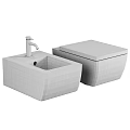 Modern Bathroom Toilet And Sink Set In Black And White Minimal Design