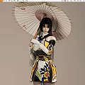 Woman In Elegant Traditional Outfit Holding Decorative Umbrella With Floral Patterns