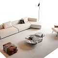 Elegant Modern L Shaped Sofa And Round Coffee Table Set With Marble Top Accent Chair