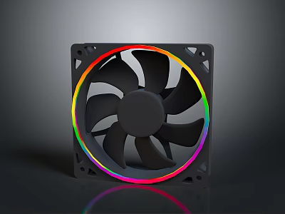 Square Frame Computer Fan With RGB LED Ring And Black Blades On Gray Background 3d model