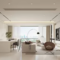 Modern Living Dining Room Interior With Sofa Dining Table Chairs And Floor To Ceiling Windows
