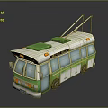 Green And White Trolley Bus With Trolley Poles And Classic Design