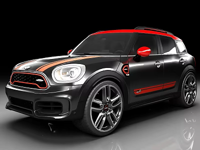 Black Mini SUV Featuring Red Accents Orange Stripes and Sporty Design with Glossy Alloy Wheels 3d model