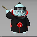 3D Character Design Featuring Blue Creature in Ninja Costume Headband Red Cloud Pattern and Staff
