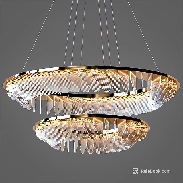 Modern Double Layered Chandelier With Feather Like Design And Warm Light 3d model 