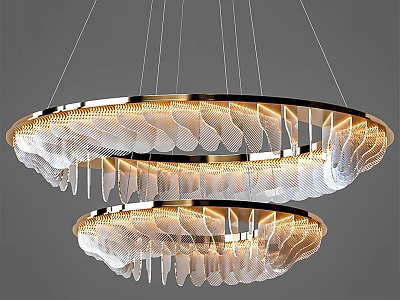 Modern Double Layered Chandelier With Feather Like Design And Warm Light 3d model