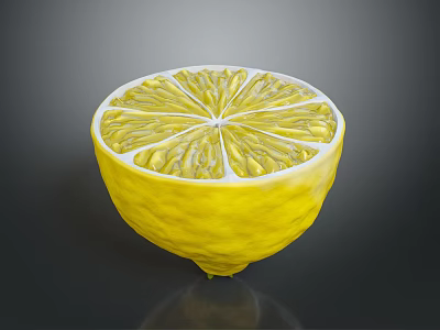 Fresh Sliced Lemon With Yellow Peel And Juicy Segments On Dark Background 3d model