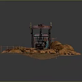 Rocky Terrain Scene Setup With Wooden Platforms Mechanical Structure And Stacked Planks