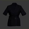 Stylish Dark Colored Short Sleeved Double Breasted Belted Blazer for Modern Fashion Look