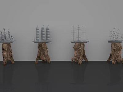 Unique Ornament Decor Set with Four Root Shaped Bases and Metal Structure Ornaments 3d model