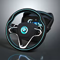 BMW Car Steering Wheel with Illuminated Blue Accents and Multifunctional Control Features