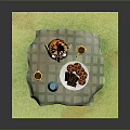 Dining Table With Green Checkered Tablecloth Cake Waffles Yellow Cup Blue Vase And Green Rug