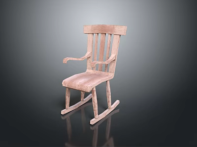 Light Colored Rocking Armchair With Wooden Frame And Upholstered Seat 3d model