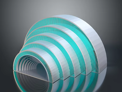 Streamlined Modern Architectural Design With Semicircular Structures Turquoise Stripes And White Frames 3d model