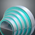 Streamlined Modern Architectural Design With Semicircular Structures Turquoise Stripes And White Frames 3d model