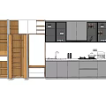 Modern Kitchen Sideboard Design With Wooden Gray Cabinets Open Shelves And Closed Doors