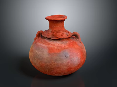 Handcrafted Red Pottery Sculpture With Textured Surface And Dual Handles Design 3d model