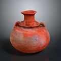 Handcrafted Red Pottery Sculpture With Textured Surface And Dual Handles Design