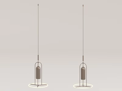 Two Modern Pendant Lights With Metal Frame And Cylindrical Shade Design 3d model