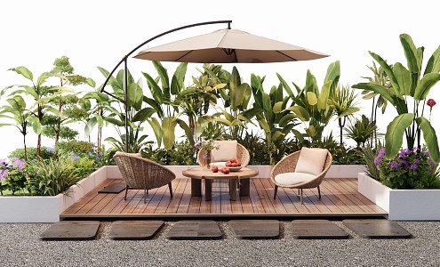 Modern outdoor table and chair outdoor sofa plant combination plant pile flowers and plants Ting step 3d model