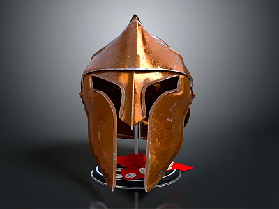 Detailed Bronze Spartan Helmet Carving Sculpture On Black Display Base 3d model