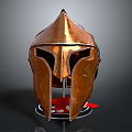 Detailed Bronze Spartan Helmet Carving Sculpture On Black Display Base
