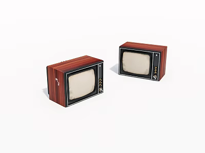 Vintage Televisions With Retro Wooden Case Classic Design Two Units 3d model