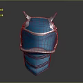 Futuristic Blue Helmet With Silver Edges Horn Like Projections And Glossy Surface