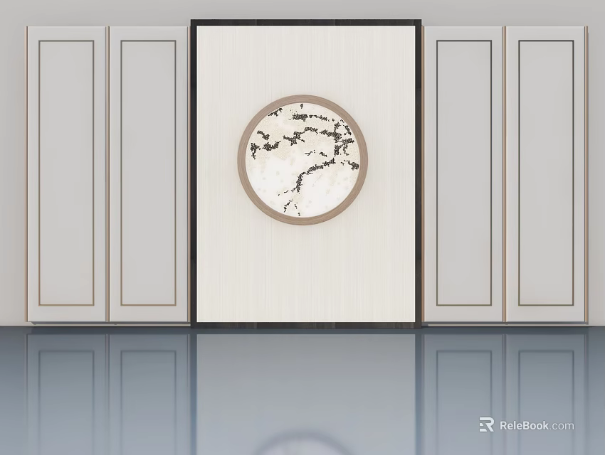 Light Colored Columns With Circular Decorative Painting In Modern Interior Design 3d model