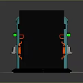 Futuristic Sci Fi Entrance Structure With Blue Red Accents And Green Control Panels