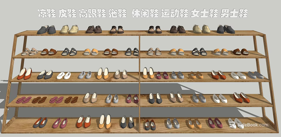 Diverse Shoes Collection Featuring Leather High Heels Slippers Casual Sports for Women and Men 3d model 