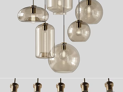 Modern Glass Chandeliers With Spherical Cylindrical Shapes And Gold Metal Hanging Design 3d model