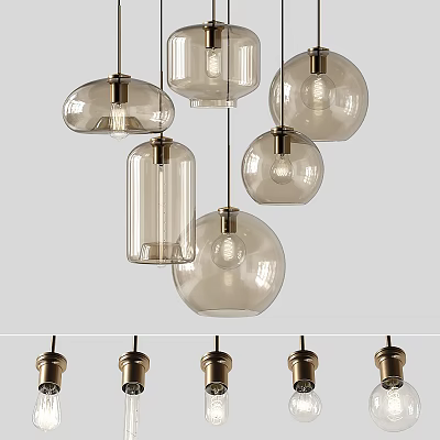 Modern Glass Chandeliers With Spherical Cylindrical Shapes And Gold Metal Hanging Design 3d model