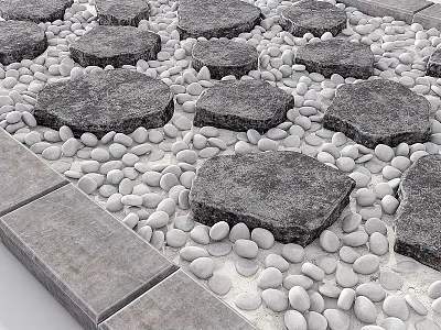 Natural Garden Ornamental Pathway With Hexagonal Stone Slabs And White Pebbles 3d model