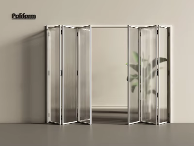 Modern Open Folding Door With Transparent Glass Panels And Sleek Metal Frame 3d model