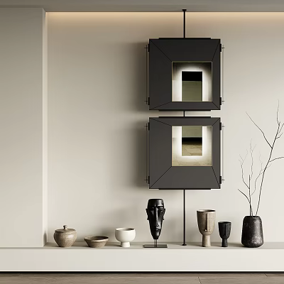 Modern Wall Decor With Black Framed Artworks And Decorative Sculptures 3d model