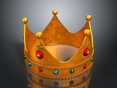 Golden Decorative Crown With Colorful Gemstones And Spherical Ornaments For Home Use 3d model