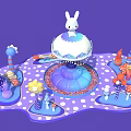 Colorful Rabbit Themed Photo Spot With Purple Background Umbrella Structure Mushrooms And Balloons