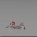 Silhouette Figures Assembling Jigsaw Puzzle Pieces With Traffic Cone And Barricade