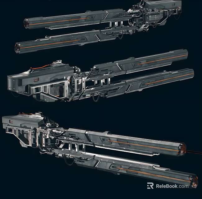 Futuristic Mechanical Structures With Gray Bodies And Orange Accent Lines 3d model 