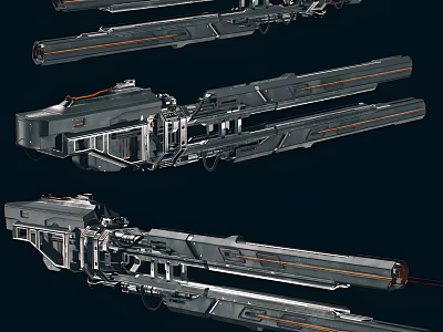 Futuristic Mechanical Structures With Gray Bodies And Orange Accent Lines 3d model